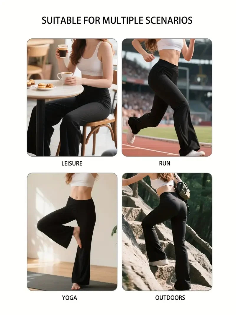 1PC Flare Leggings with Pockets for Women High Waisted Black Flared Leggings Yoga Bootcut Wide Leg Gym Sportswear Bottoms