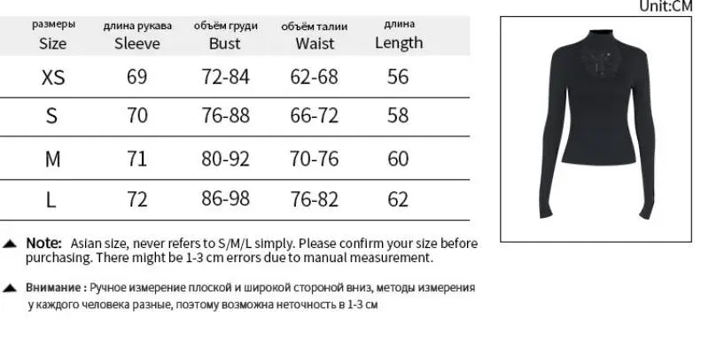 Women Turtleneck Gothic Dark Cross Hollow Out T-shirts Long Sleeve Black Casual Slim Fit Pullovers Harajuku See Through Y2K Tops