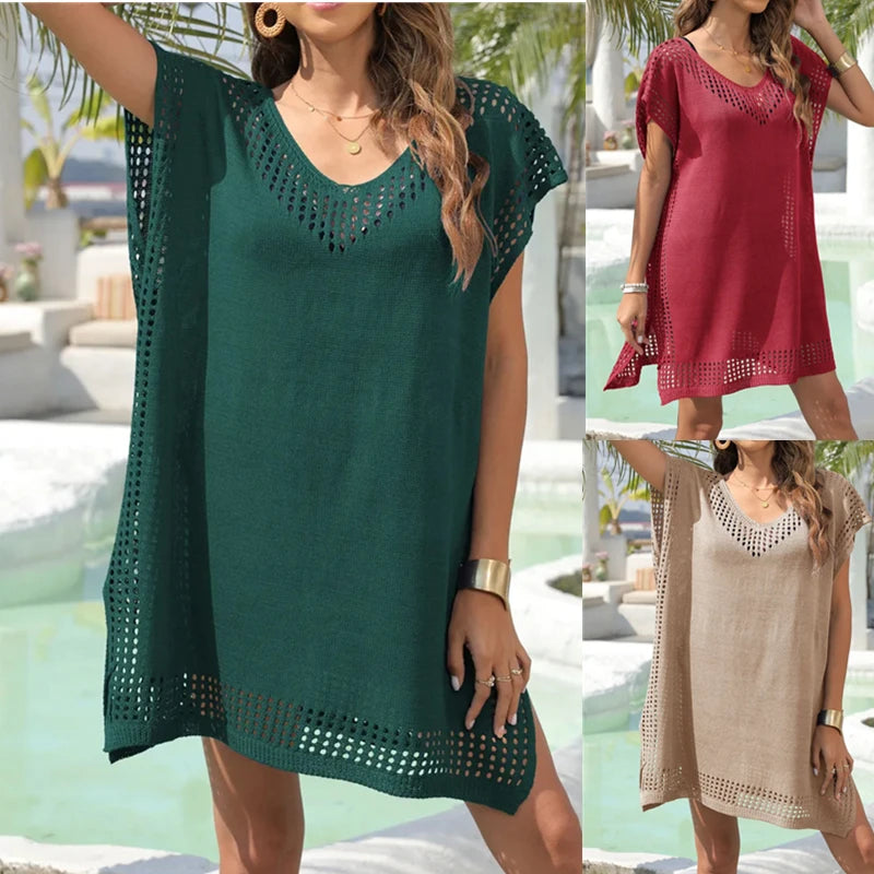 2025 Beach Dress for Swimwear Women Split Beachwear Cover Up Bikini Cover-ups Sun Dresses New saida de praia feminino Green Red