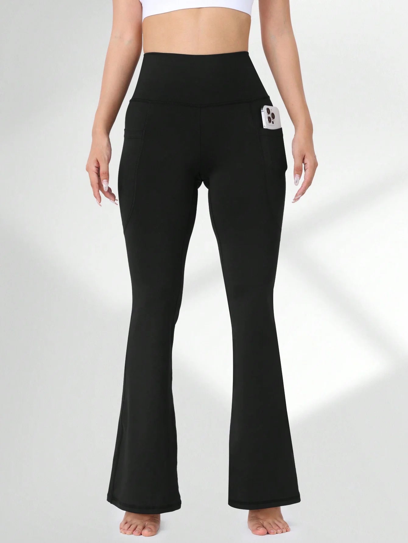 1PC Flare Leggings with Pockets for Women High Waisted Black Flared Leggings Yoga Bootcut Wide Leg Gym Sportswear Bottoms