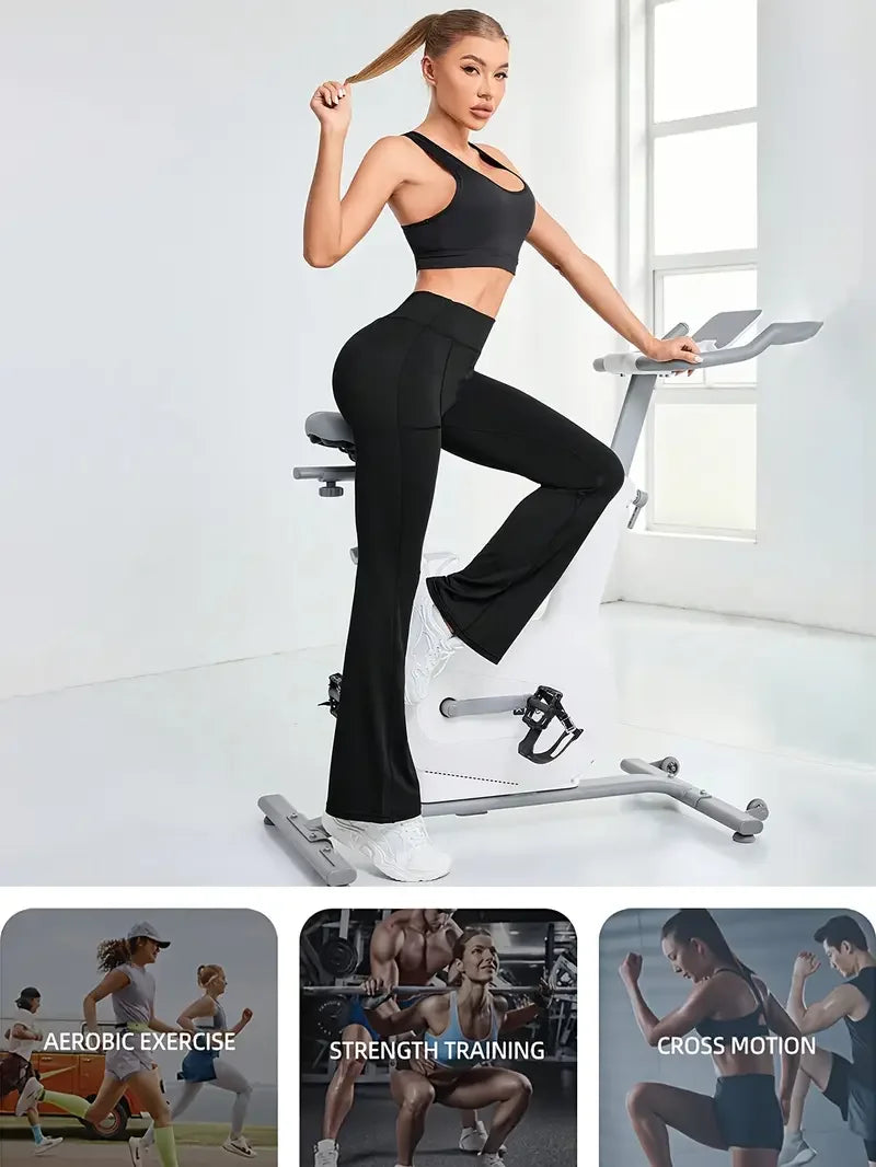 1PC Flare Leggings with Pockets for Women High Waisted Black Flared Leggings Yoga Bootcut Wide Leg Gym Sportswear Bottoms