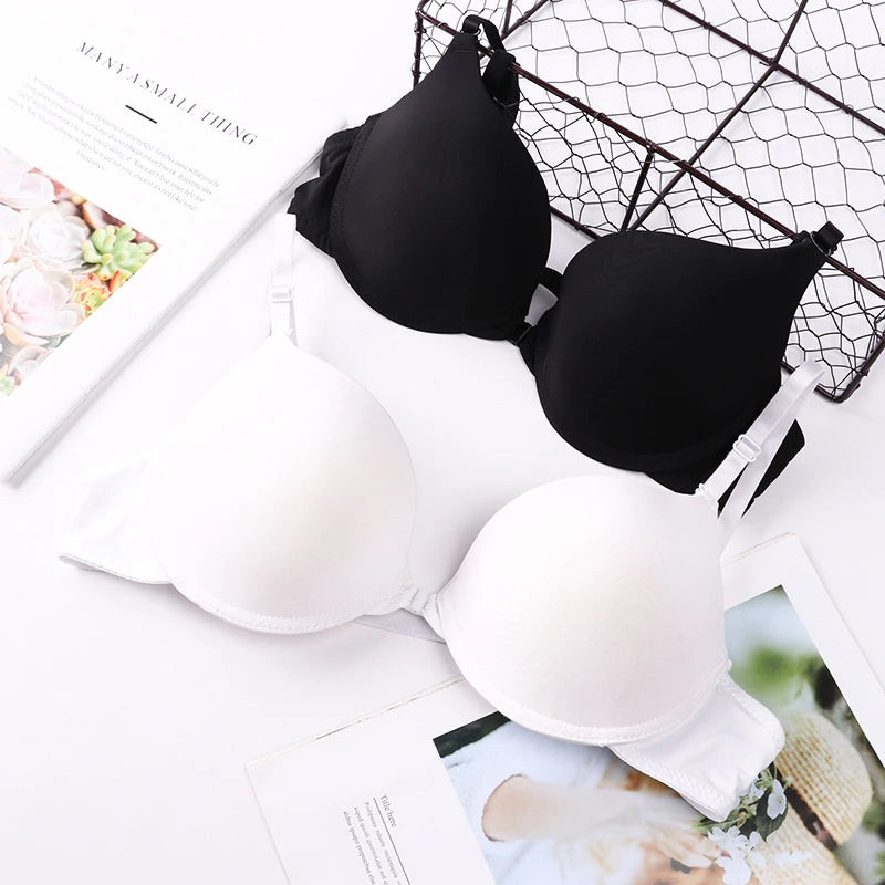 2025 New Fashion Solid Color Push-Up Bra A-B Cup Front Button Women's Sexy Simple Lingerie Underwear