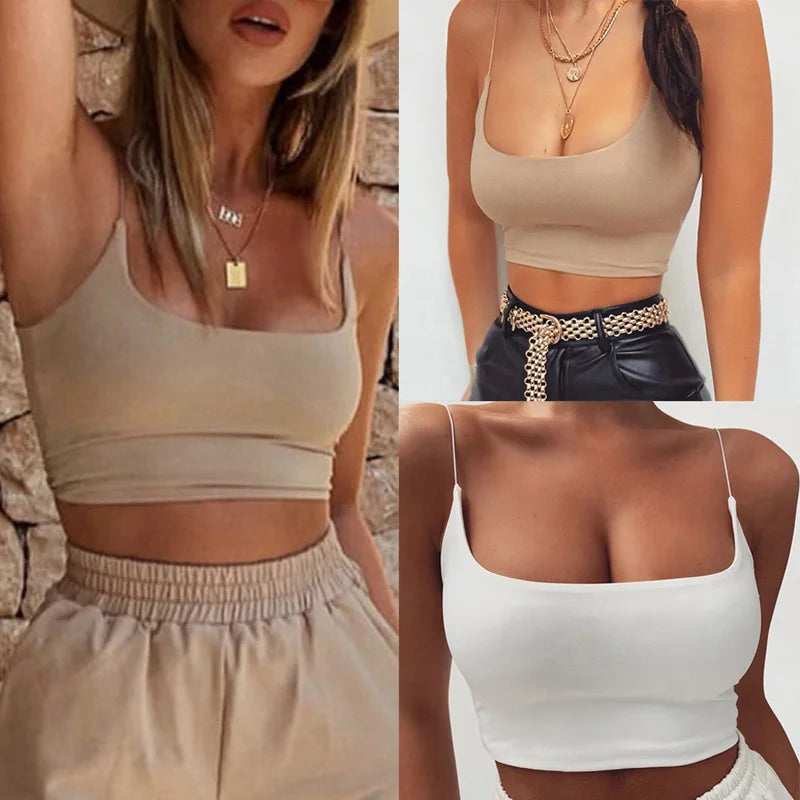 Womens Summer Camis Tanks Tops Sleeveless Bustier Unpadded Bandeau Bra Vest Crop Top Seamless Tees