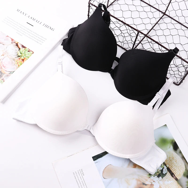 2025 New Fashion Solid Color Push-Up Bra A-B Cup Front Button Women's Sexy Simple Lingerie Underwear