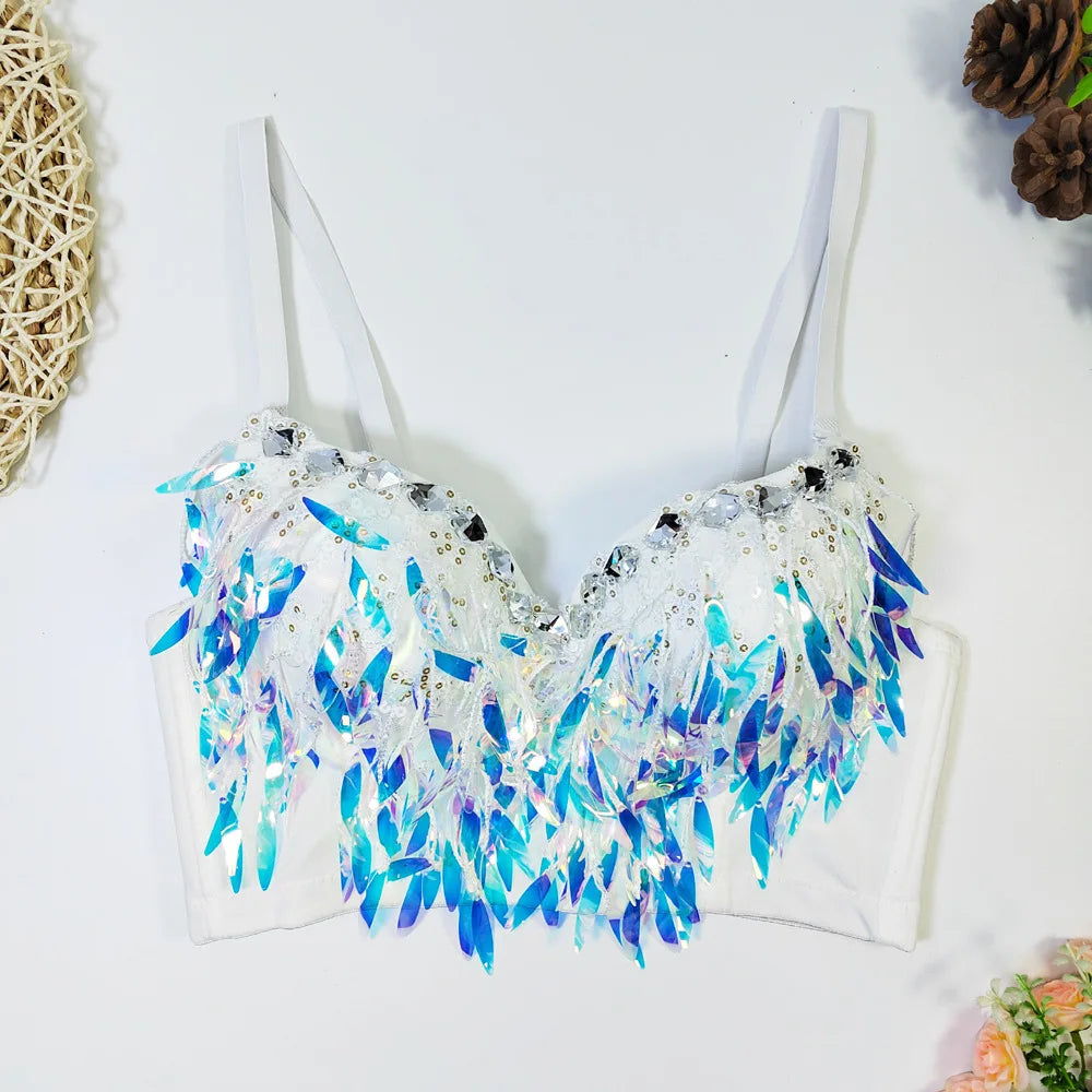 Y2k Top Shirts for Women Clothing Sexy Tank Tops Bra Bling Diamond Rhinestone Fashion Clothes Hotsweet Party Night Club Corset