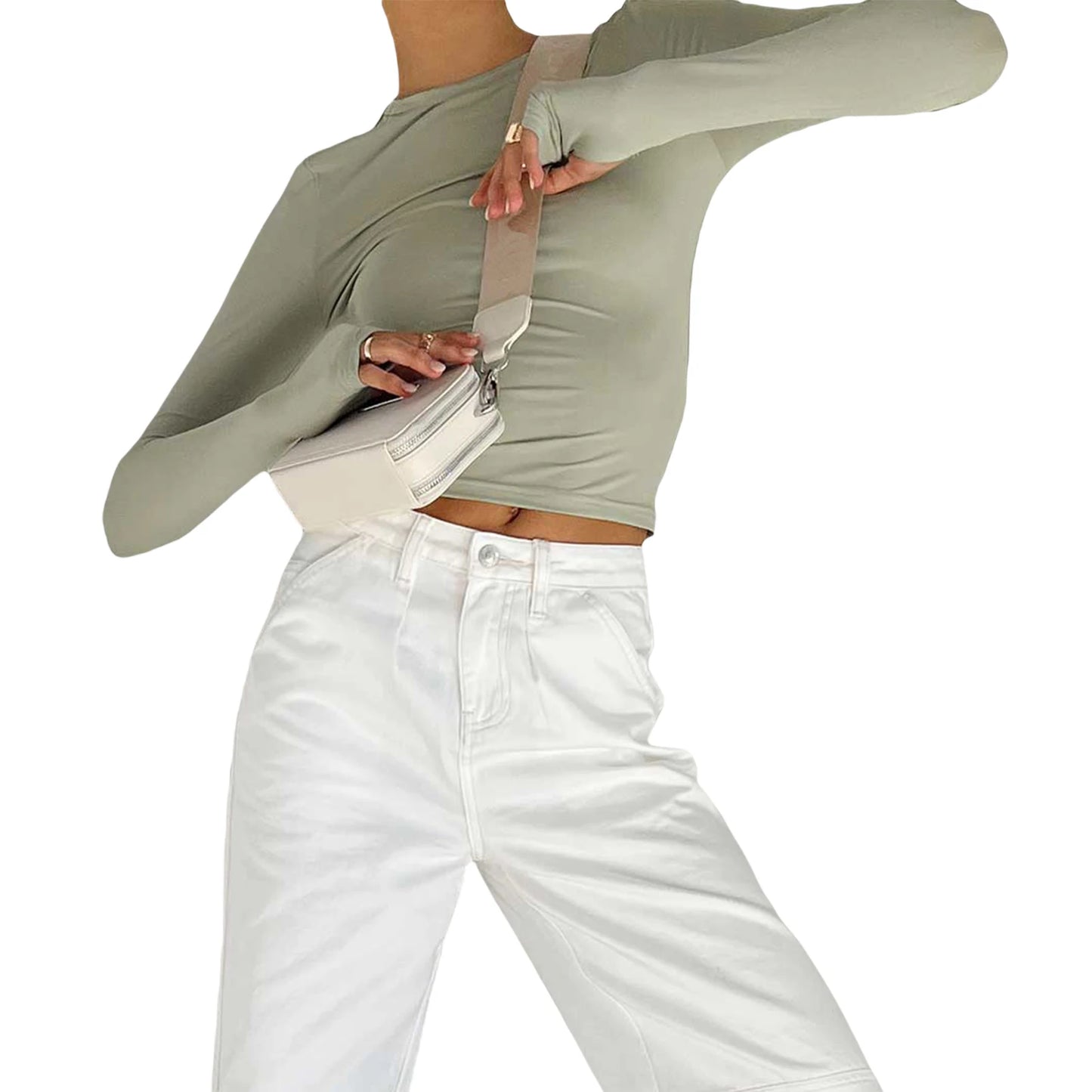 Y2K Long Sleeve T-Shirts for Women Spring Autumn Slim Fit Casual Pullovers Female Basic Tees Tops with Thumb Holes Streetwear