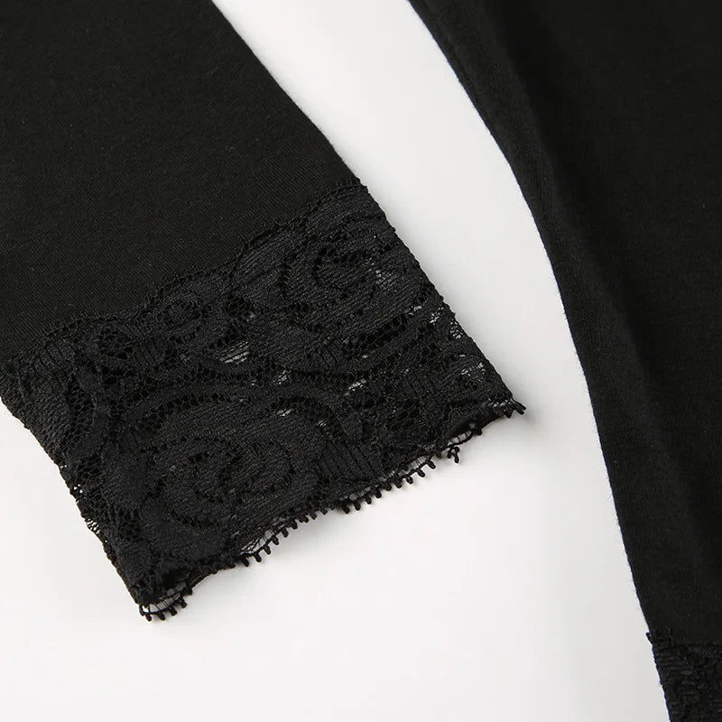 2000s Graphic T Shirt Vintage Fairy Grunge Women Autumn Lace Trim Long Sleeve Slim Fits Tops y2k Clothes Basic Harajuku Tees