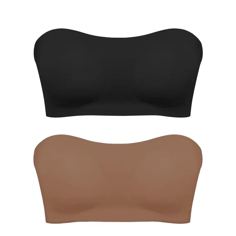 Women's Sexy Strapless Push Up Bra Removable Padded Seamless Ice Silk Top Women Invisible Beauty Back Anti-slip Off-shoulder Bra