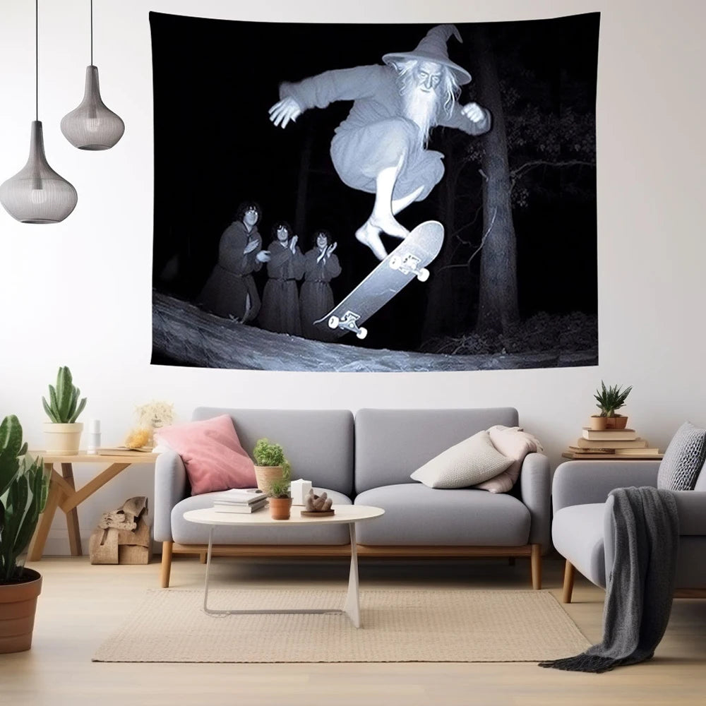 1 Pc Skateboarding Old For Man Tapestry - Cool Sports Wall Hanging For Bedroom, Living Room, Dorm Decor | Washable Polyester
