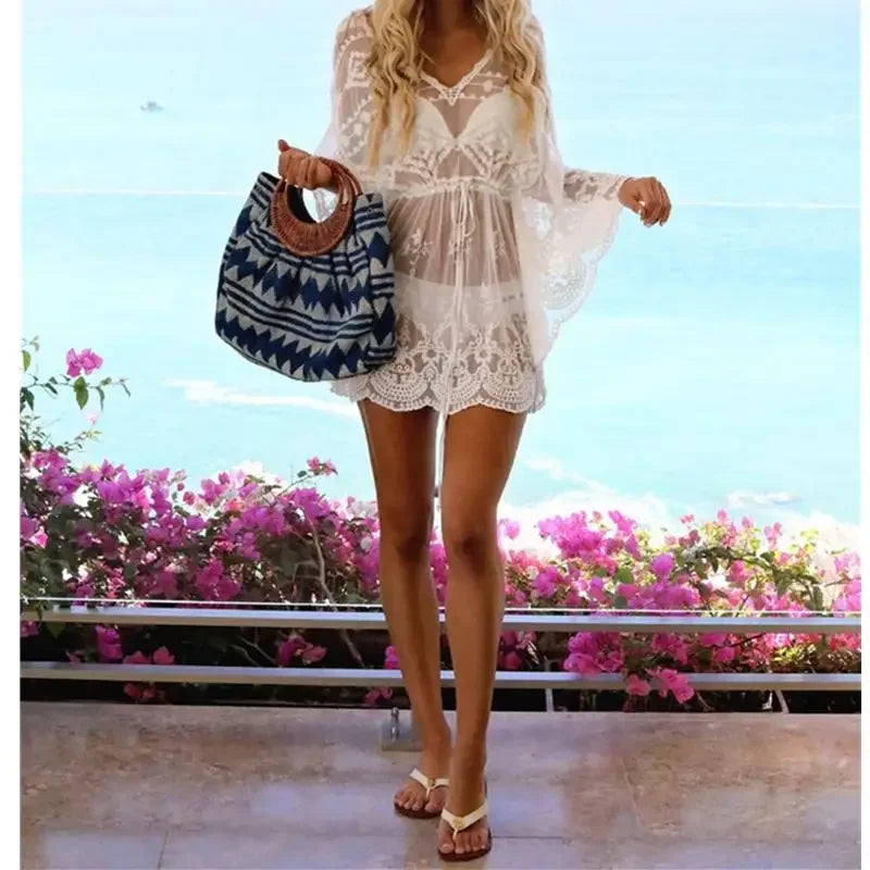 2023 Lace Beach Pareo Beachwear Swim Suit Cover Up Playa Pareo Tunics for Beach Tunic Swimwear Women