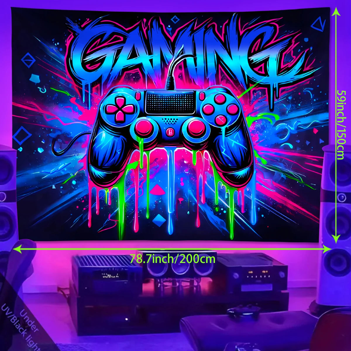 1pc Game controller fluorescent tapestry, UV reactive tapestry, e-sports room, e-sports club background decoration wall hanging