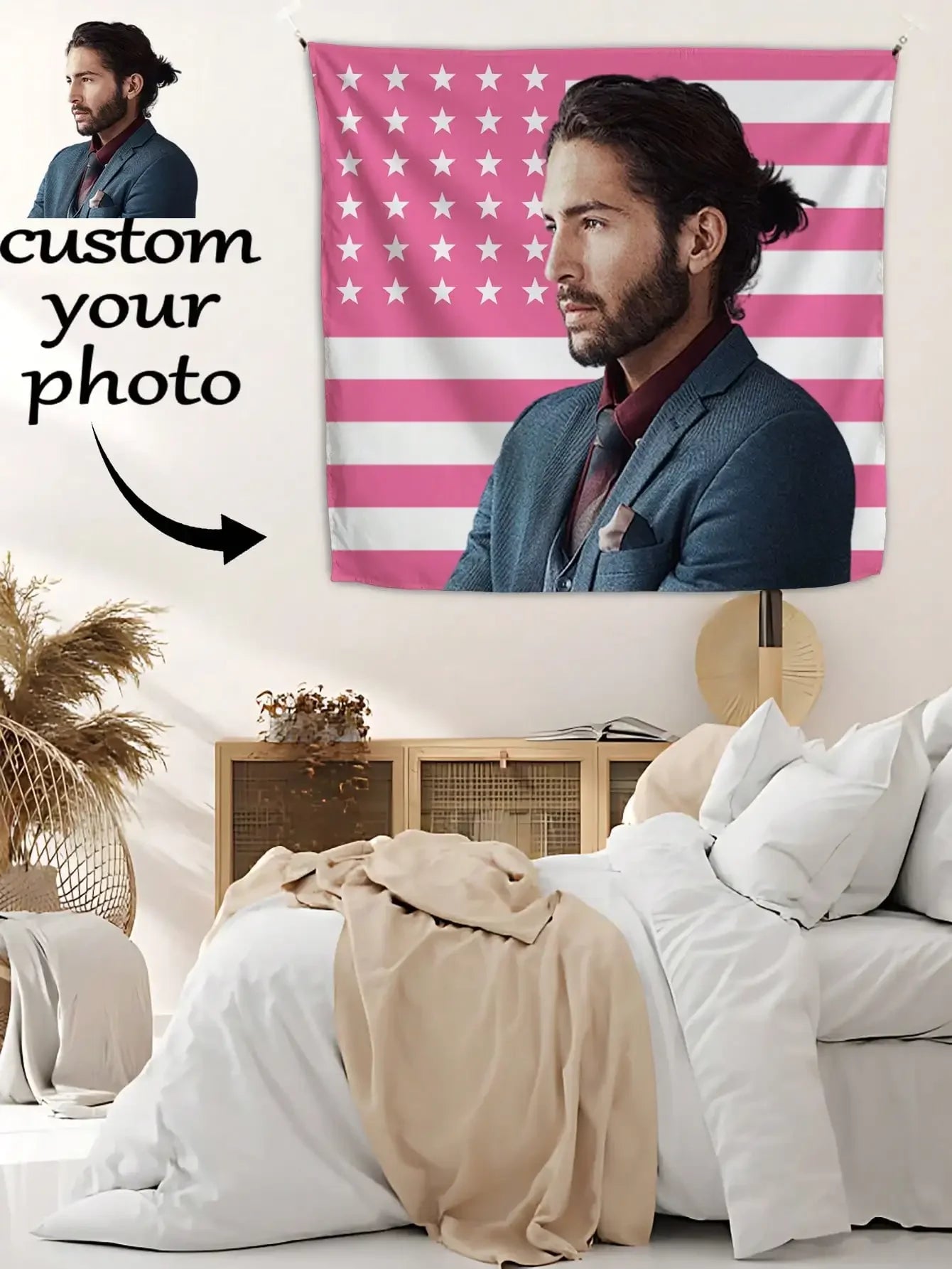 1pc Customizable Personalized Tapestry With Photos And Text, For Birthday, Wedding, Halloween, Christmas, Party