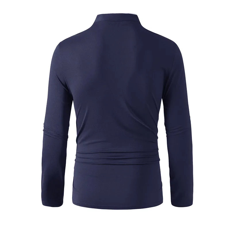 2025 New Men's Casual and Fashionable Solid Color Long Sleeved Stand Up Collar T-shirt Summer Versatile and Comfortable Top