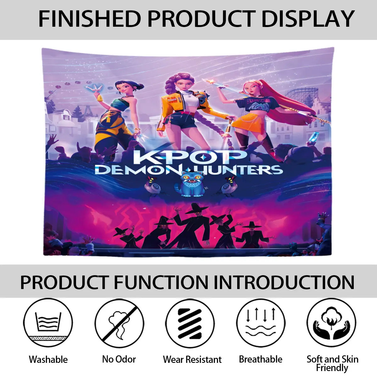 1pc K-Pop Demon Hunters Print Tapestry Multi Size Living Room Wall Decoration Background Cloth Machine Washable Space Pendant