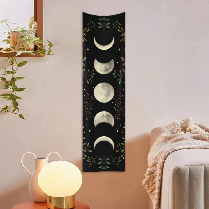 1pc Moon phase tapestry, flower and plant tapestry, moon phase tapestry room decoration wall hanging living room decoration
