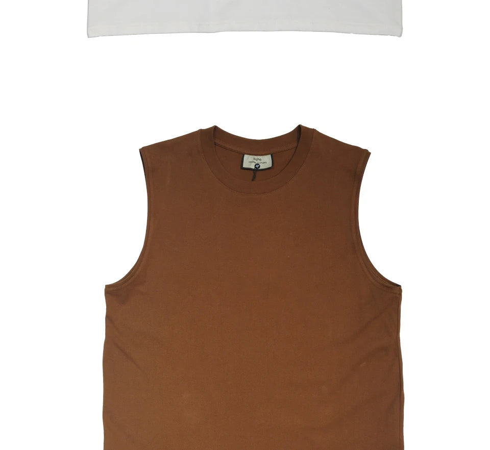 230Grams 100% cotton Vest Men Sleeveless T-shirt Heavy and Old Shoulder Retro Loose Unisex Vintage Tops