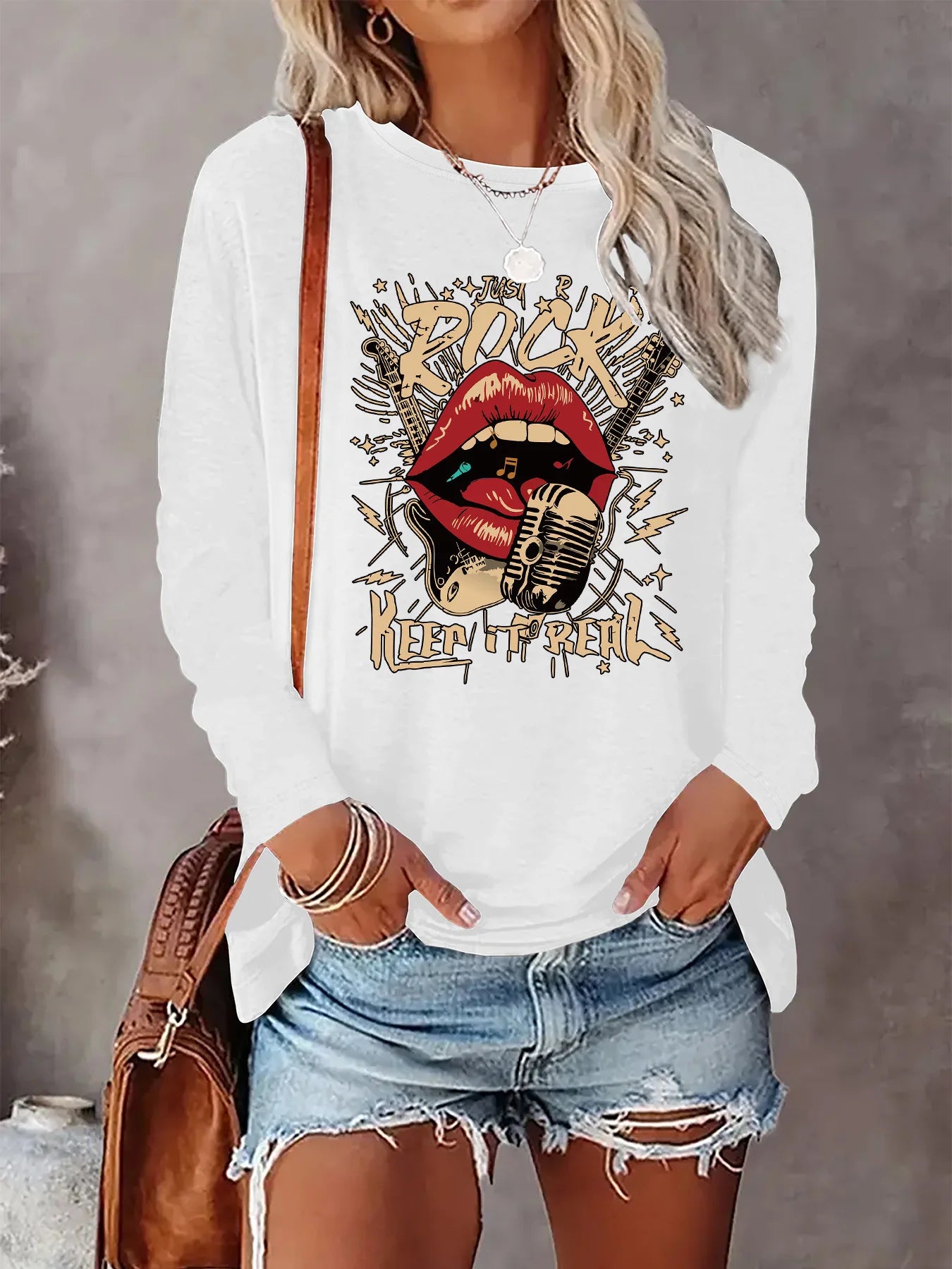 100% pure cotton women's spring and autumn comfortable casual long sleeved Paris graphic printed round neck T-shirt