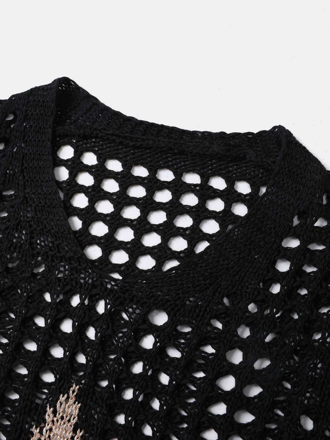 Women'S Lightweight Crochet Knit Top - Casual V-Neck, Long Sleeve Hollow Out Knit with Golden Star Beach Cover-Up, Perfect for S