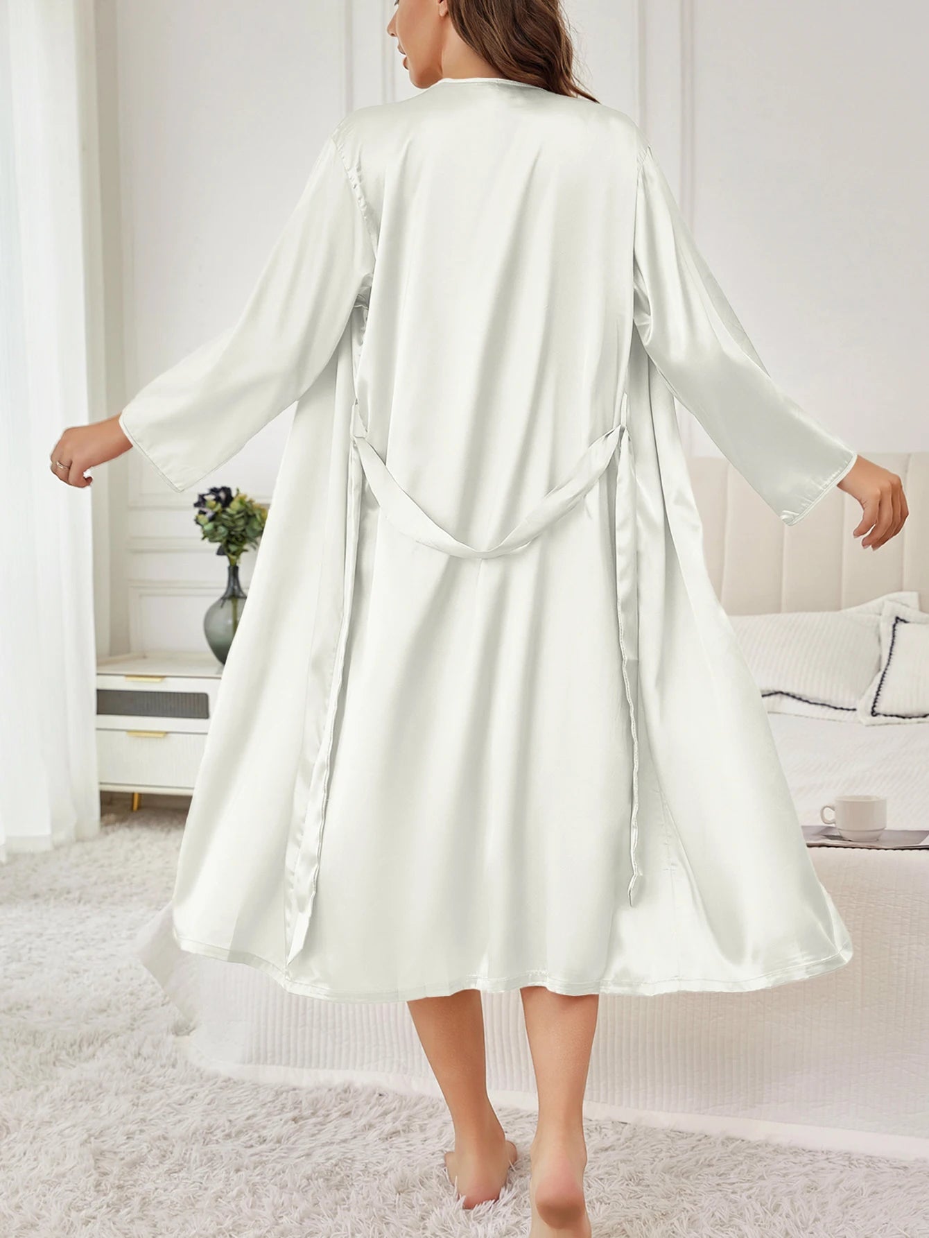 Women's Satin Robe Belted Elegant Solid Color Silky Comfort Bathrobe Loungewear