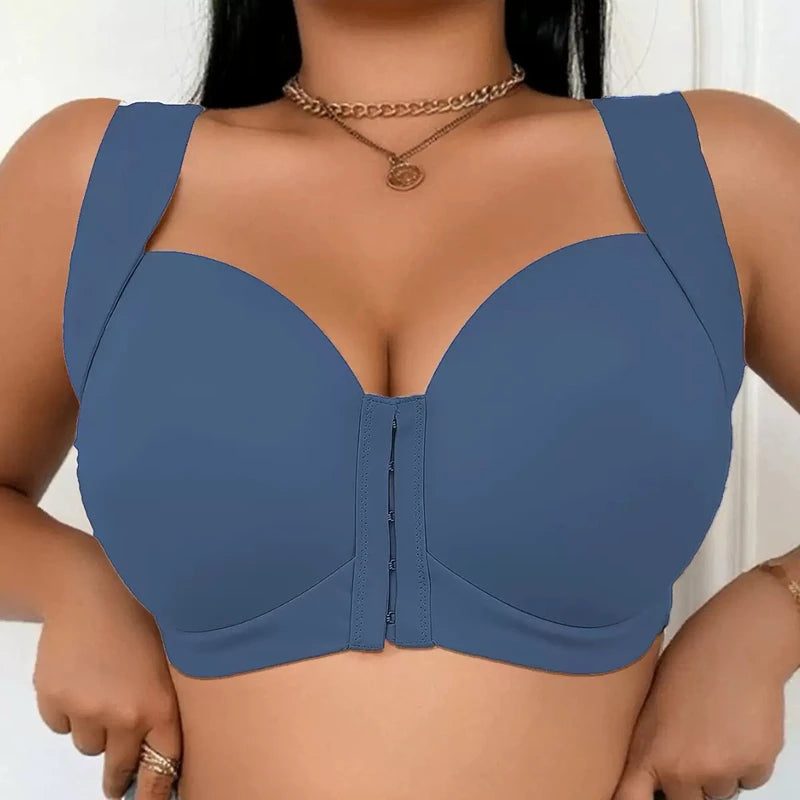 Women's Adjustable Front Button Bra Large Cup Thin Cup Glossy Seamless Comfortable Back Support Vest Style