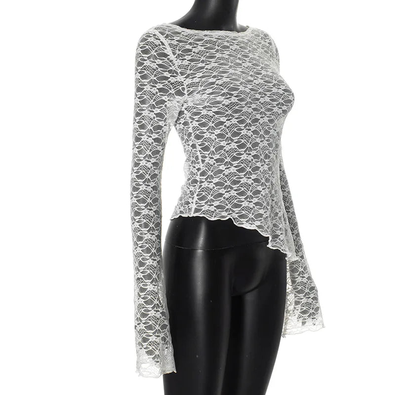 Women's Low-Cut Long Sleeve T-shirt Autumn Sexy Solid Color Streetwear Elegant Casual Slim Fit Versatile Female Tees