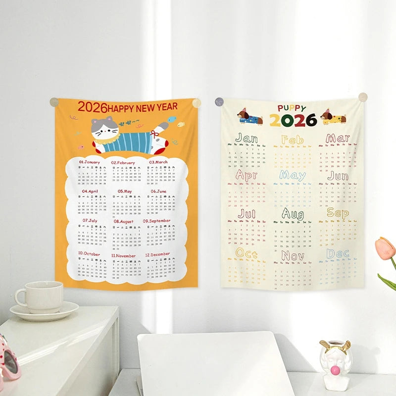 2026 New Year Tapestry 2026 Calendar Backdrop Cloth Dormitory Bedroom Decorative Background Cloth INS Wall Hanging Blanket