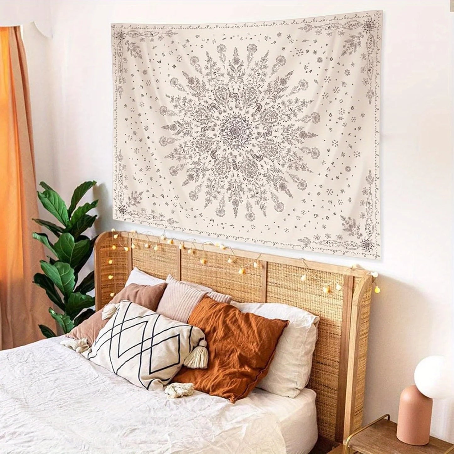 1 piece Bohemian floral mandala tapestry, polyester fabric, machine washable, suitable for living room, bedroom decoration