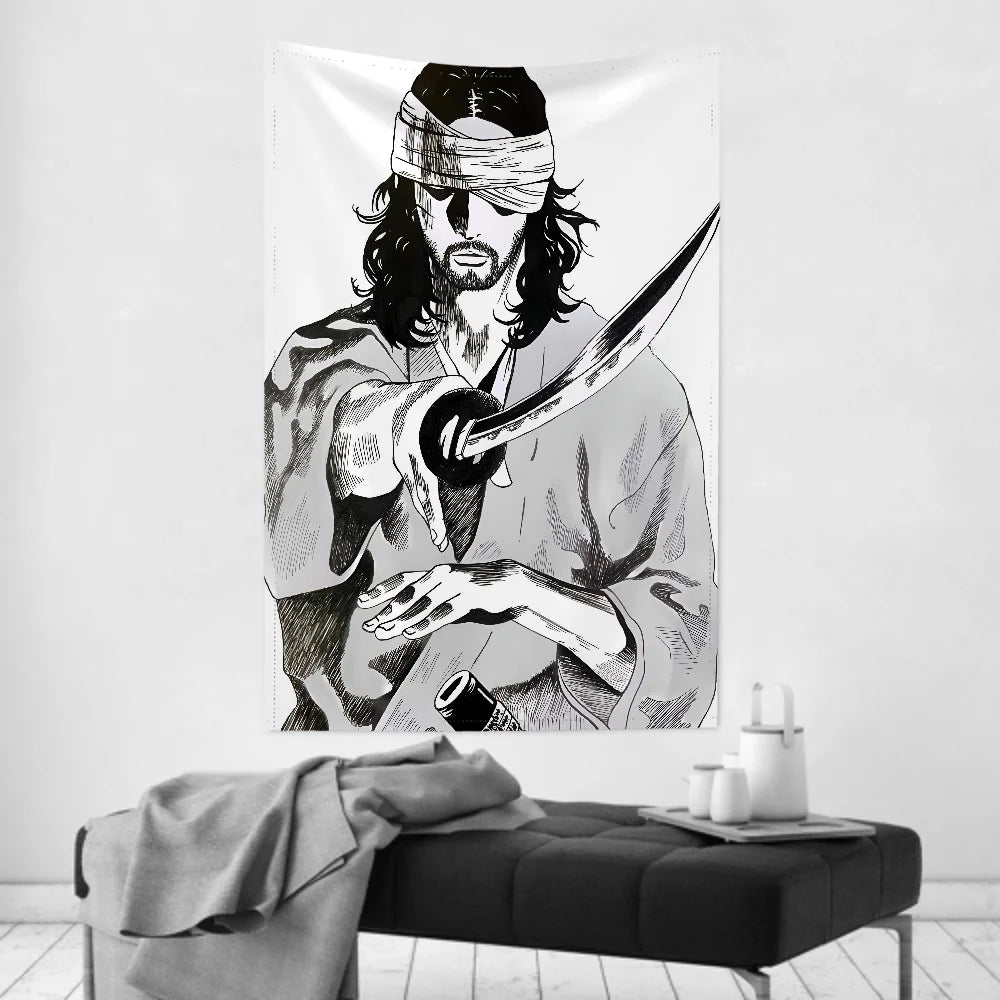 1pc Vintage Anime Miyamoto Musashi Vagabond Bushido Warrior Tapestry  Wall Cloth Party Hanging Background  Baby Room