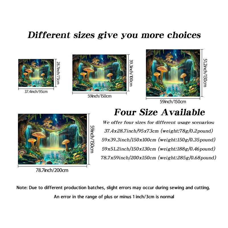 1pc Fluorescent fantasy mushroom forest tapestry, UV responsive waterfall landscape tapestry, psychedelic starry sky tapestry