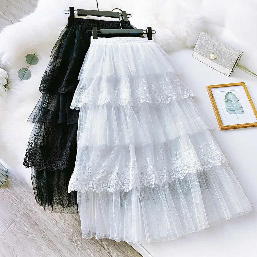2024 New Spring Fashion Women Skirts Women Lace Skirts Long Lace Skirt Women Fashion Clothing K68