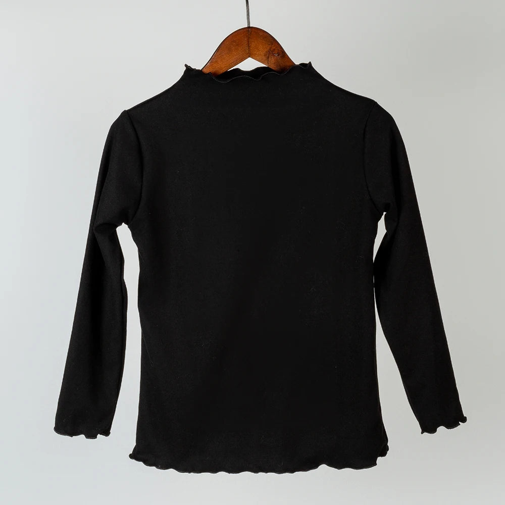 2025 Children's Clothing Autumn And Winter New Long Sleeved Girls' Base Fashion Collar Lace Solid Color Long Sleeved T-Shirt