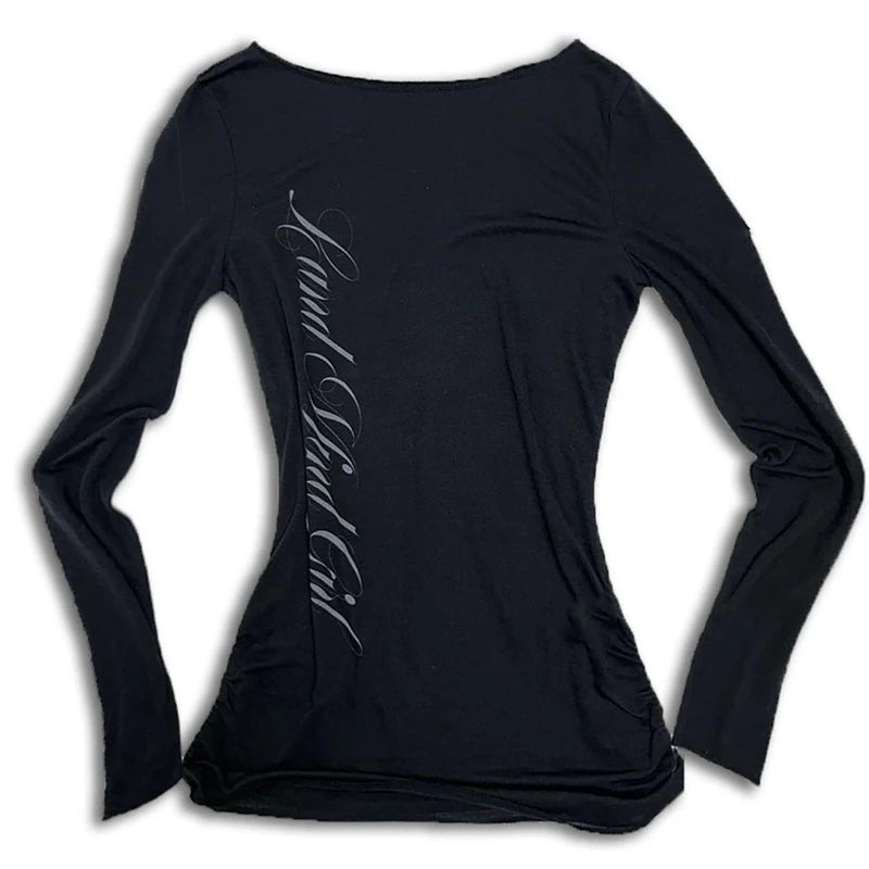 Y2k style aesthetic sweet and sexy long sleeved top for women's casual gothic punk printed T-shirt Harajuku Grunge clothes Emo