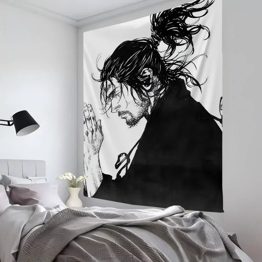 1pc Vintage Anime Miyamoto Musashi Vagabond Bushido Warrior Tapestry  Wall Cloth Party Hanging Background  Baby Room