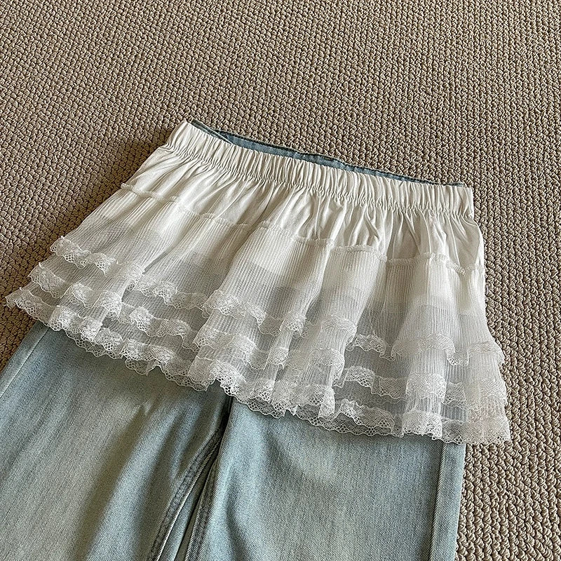 Women Y2K Korean Lace Mini Layered Skirt Streetwear Lace Up Ruffles Harajuku High Waist Pleated A-Line Short Jupe Skirts Clothes