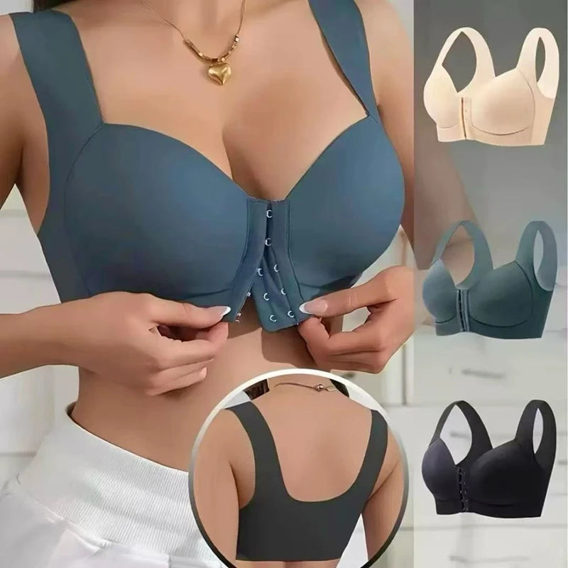 Women's Adjustable Front Button Bra Large Cup Thin Cup Glossy Seamless Comfortable Back Support Vest Style