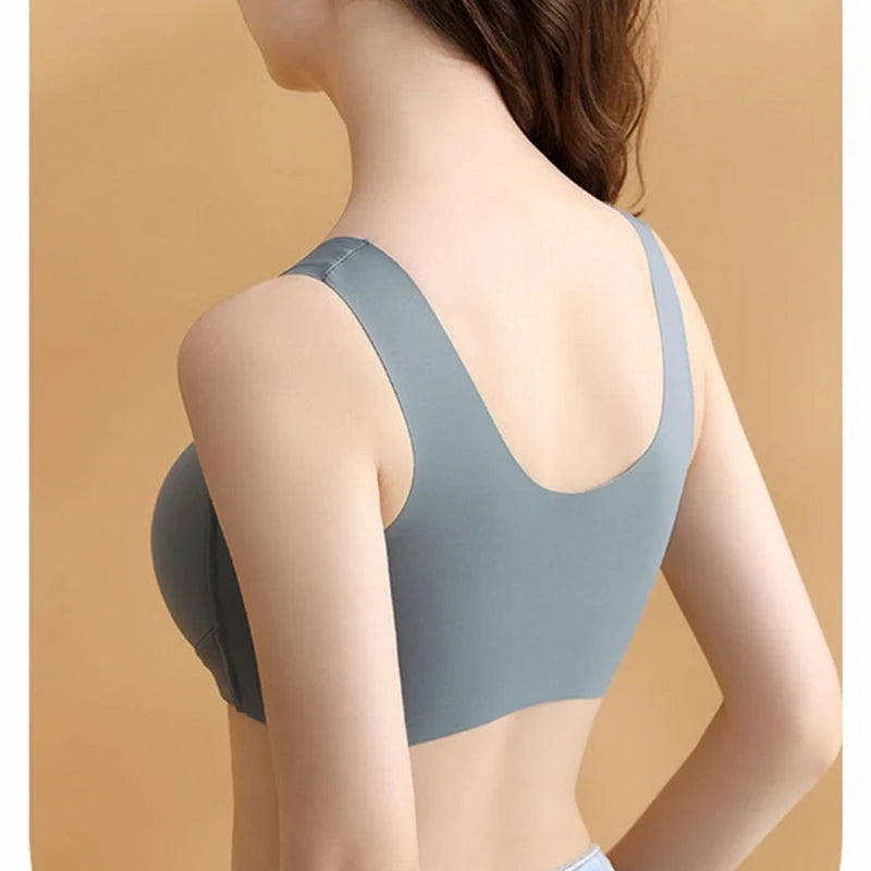Women's Adjustable Front Button Bra Large Cup Thin Cup Glossy Seamless Comfortable Back Support Vest Style