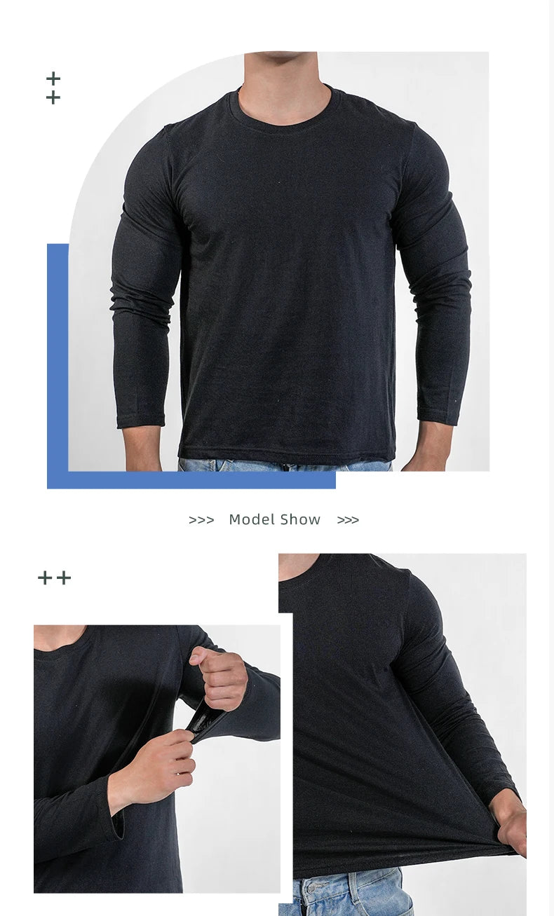 1PC Cotton Mens O-Neck T Shirts Casual Long Sleeve Top Moisture Wicking Heavyweight Tees Tanks Classic Loose Fit Tshirts for Men