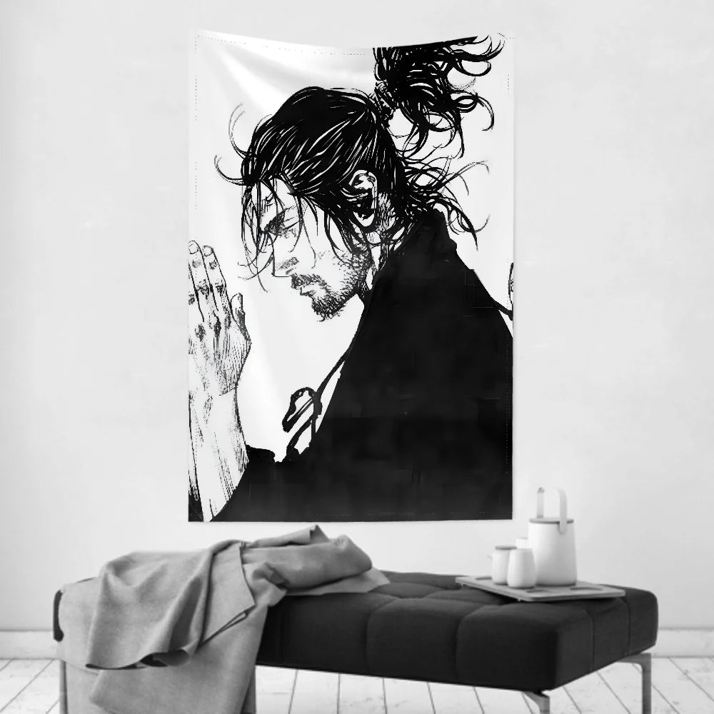 1pc Vintage Anime Miyamoto Musashi Vagabond Bushido Warrior Tapestry  Wall Cloth Party Hanging Background  Baby Room