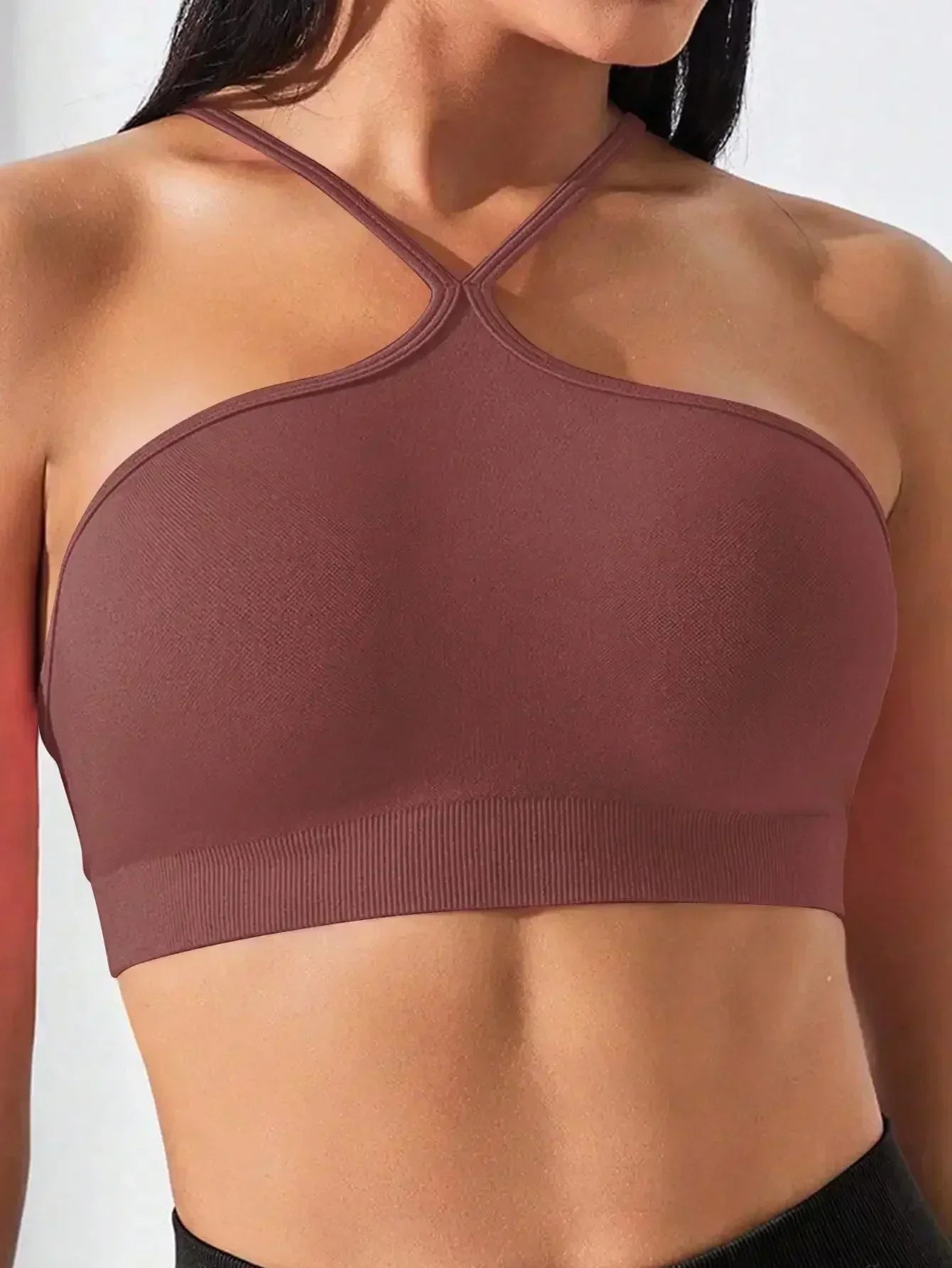 Women's Criss Cross Slim Fit Sports Cami Top Seamless Halter Crop Tee Shirt Tops Workout Tops