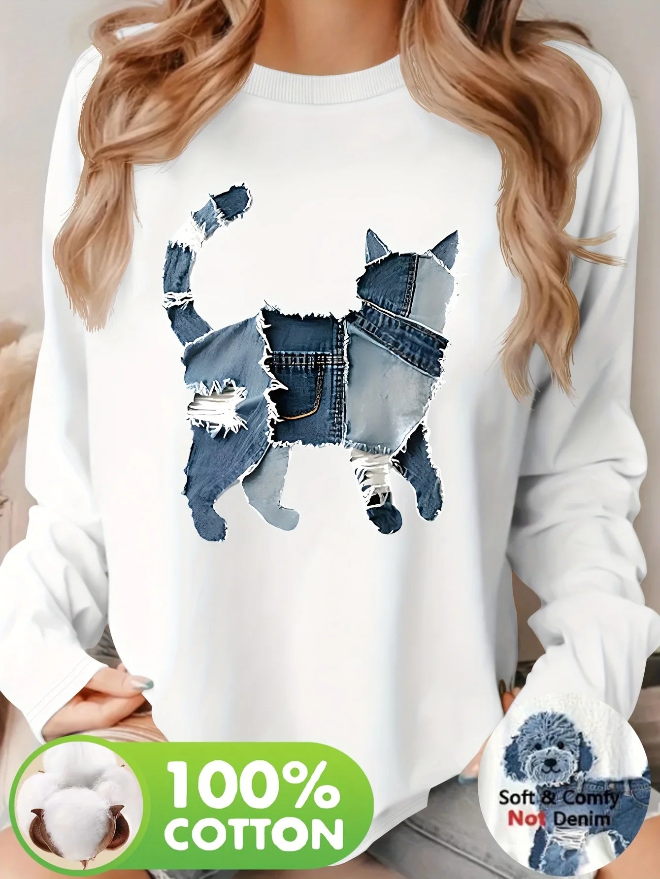 Women's autumn and winter 100% pure cotton fashionable casual heart-shaped printed round neck long sleeved T-shirt top