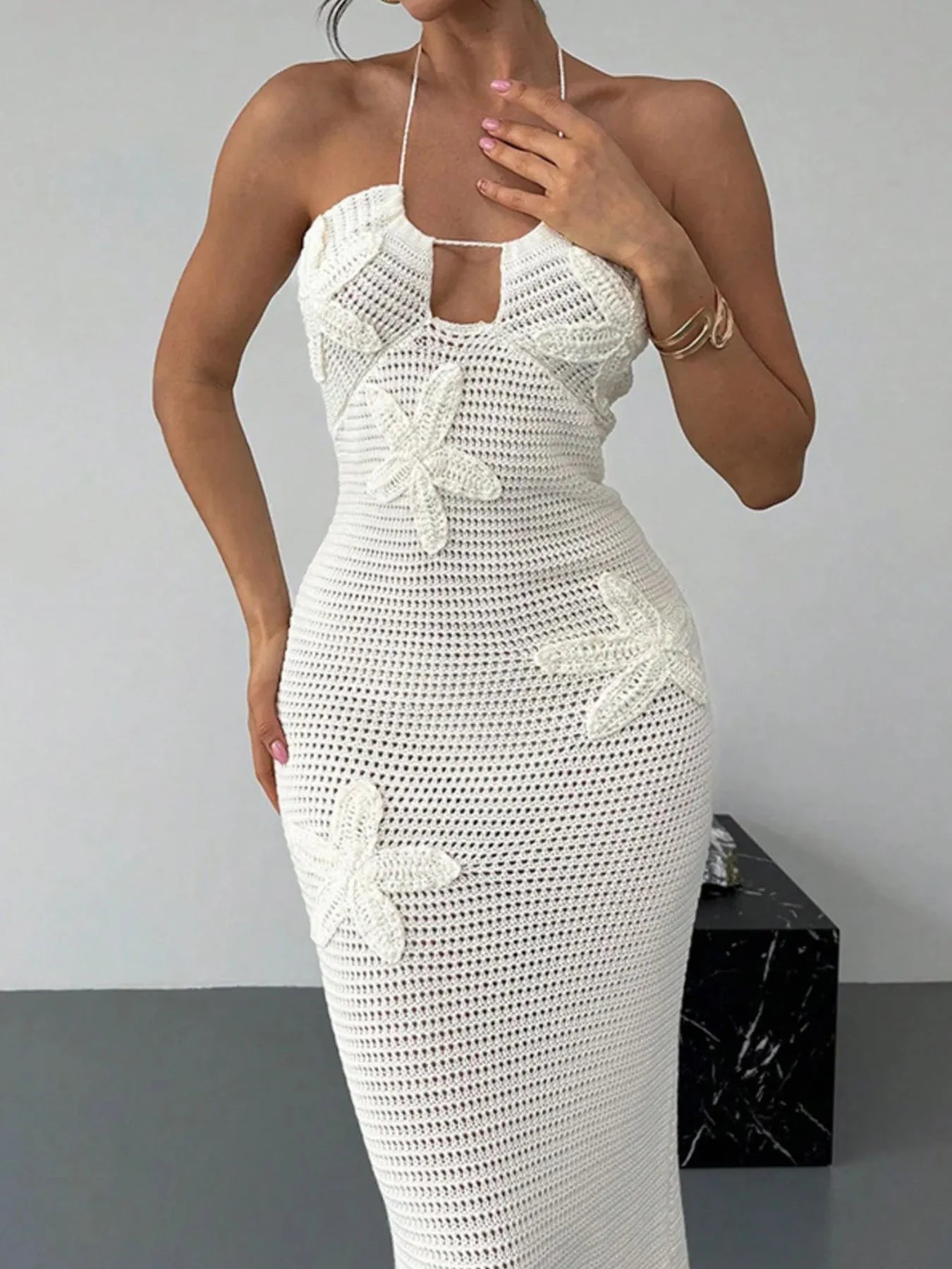 Women's Sexy Slim-Fit Knitted Dress With Starfish  Decoration, Summer Vacation Beach Cover-Up, Casual Holiday Wear