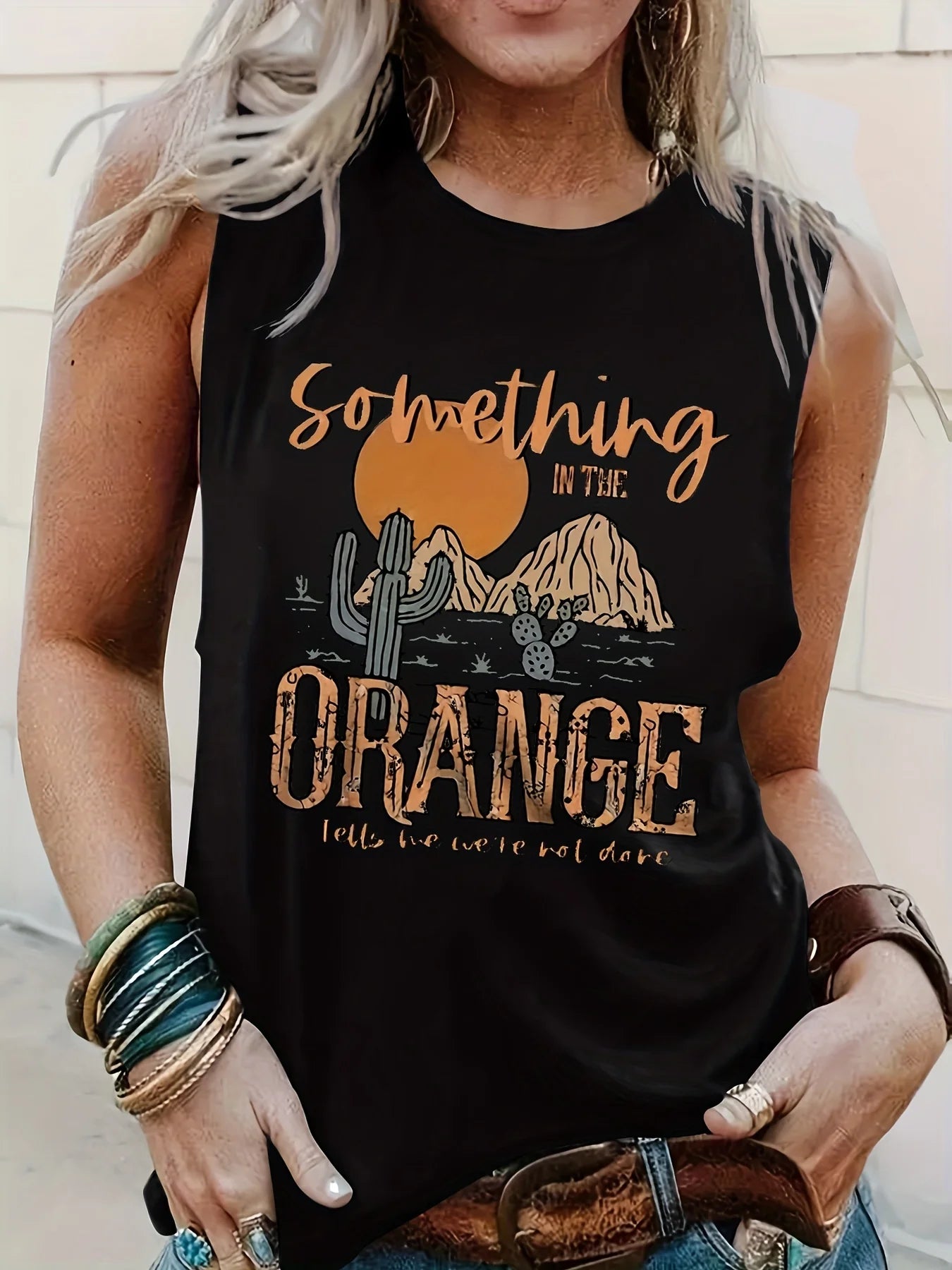 Women's Summer Cactus Letter Print Loose Large Breathable and Comfortable Sleeveless Tank Top T-shirt   Streetwear Oversized O