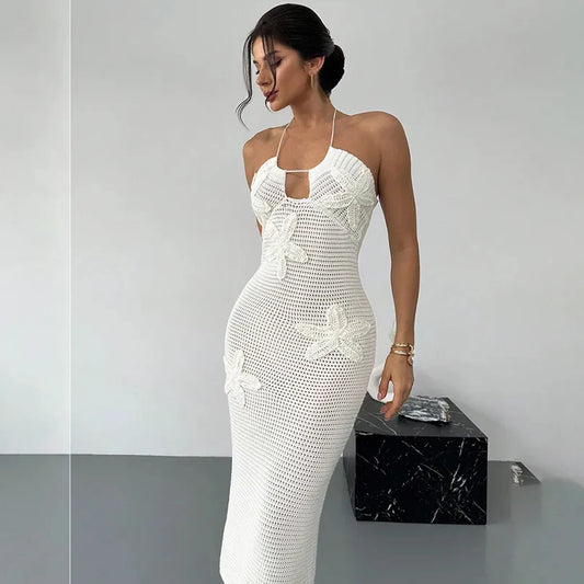 Women's Sexy Slim-Fit Knitted Dress With Starfish  Decoration, Summer Vacation Beach Cover-Up, Casual Holiday Wear