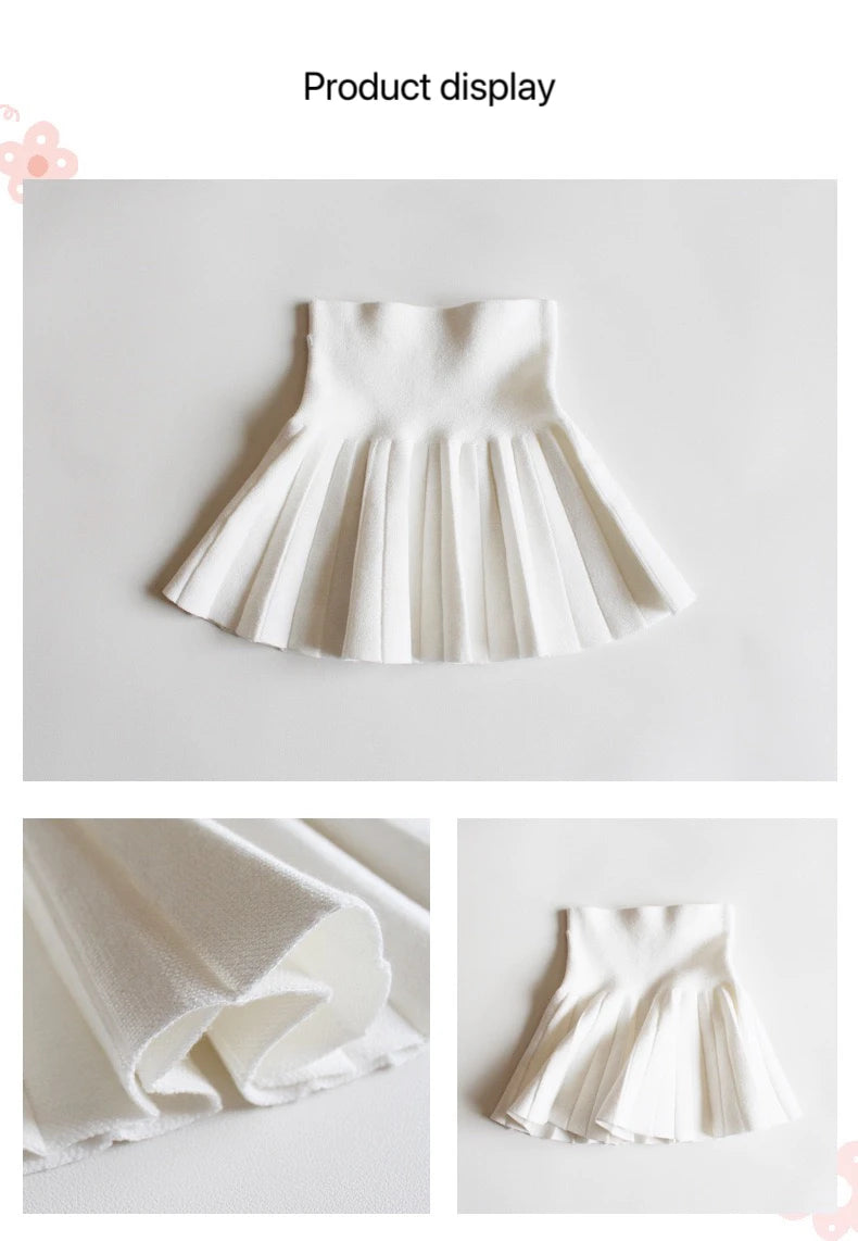 1pcs Girls Knit Skirts Baby Autumn Winter Princess pleated Skirts Childrens Student High Waist Mini Tutu Skirts Kids Solid Dress
