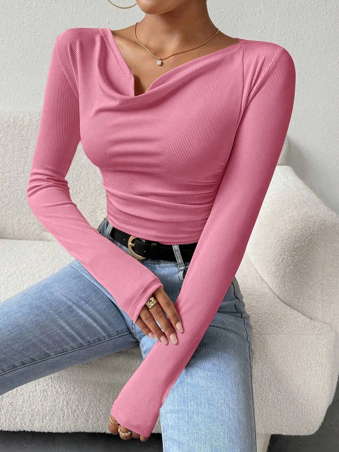 Women's Long Sleeve Shirts Casual Fall Henley Top Down Blouses Basic Ribbed Knit T Shirts 2024 Fall Fashion for Women