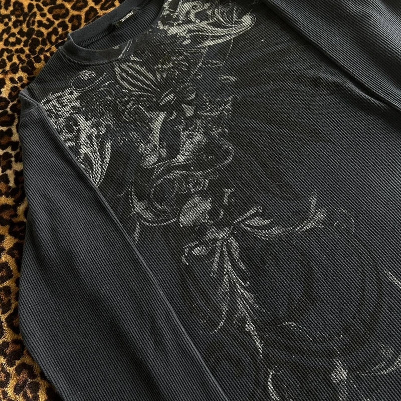 Women Y2k Fairy Grunge Shirt Vintage Graphic Print Long Sleeve Tee Shirt Tops Teen Girls Grunge Aesthetic Clothes Streetwear