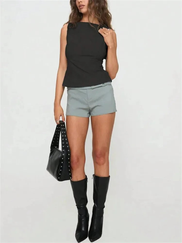 Women's Sexy Solid Color Backless Tank Top for Summer Club Sleeveless Knot Backless Tee Top Streetwear Y2K Clothes 2025