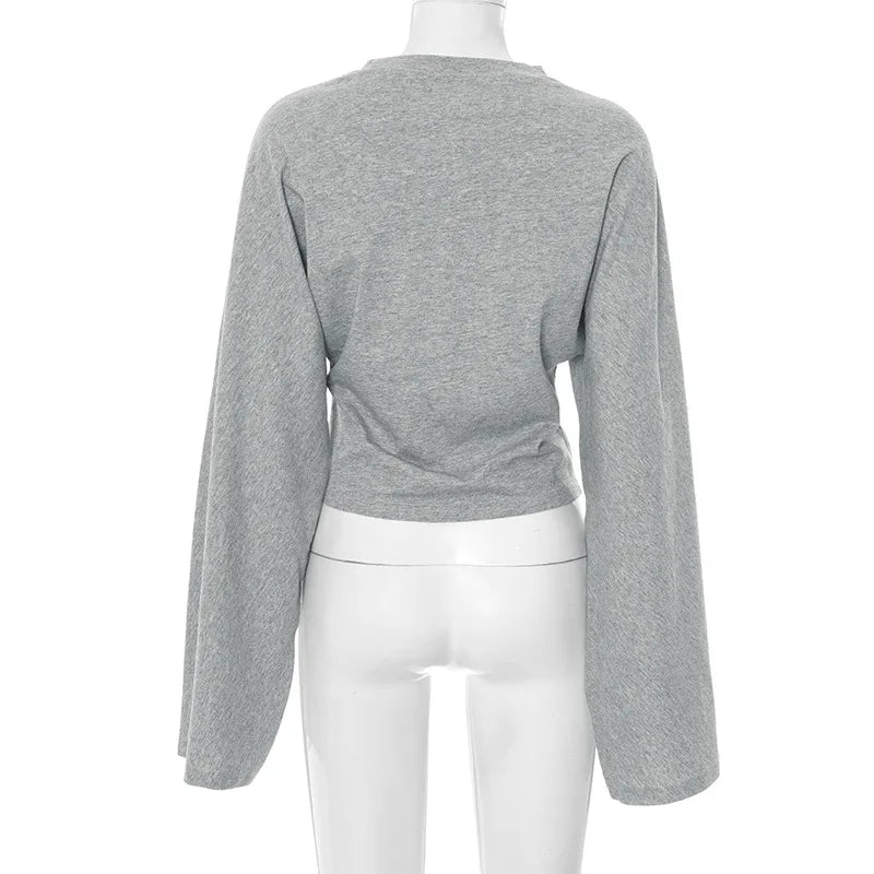 Women's Long Sleeve O-Neck Skinny T-Shirt Monochromatic Crop Top Casual Y2K Streetwear Fashion Pullover Summer Outfit