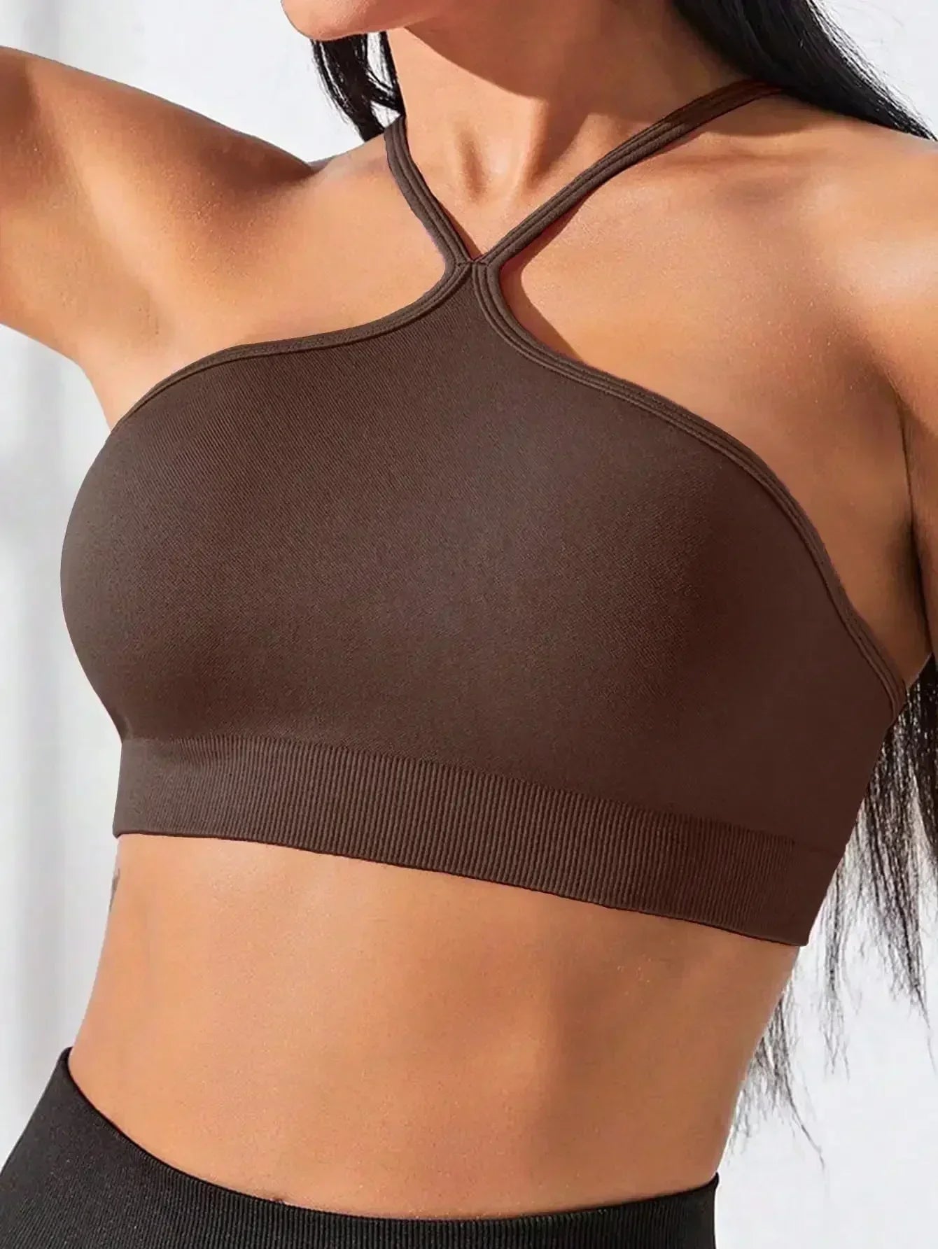 Women's Criss Cross Slim Fit Sports Cami Top Seamless Halter Crop Tee Shirt Tops Workout Tops