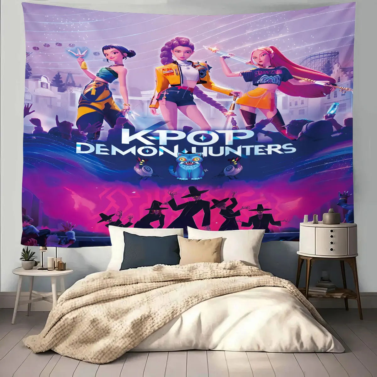 1pc K-Pop Demon Hunters Print Tapestry Multi Size Living Room Wall Decoration Background Cloth Machine Washable Space Pendant
